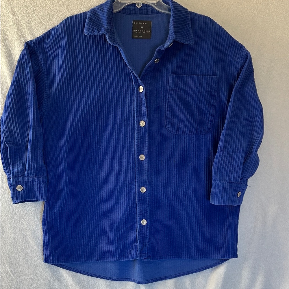 Denim & Co Vibrant Blue Corduroy Button Down Shirt Jacket Top